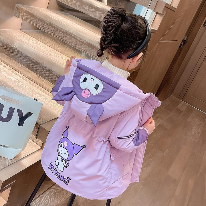 儿 童冬季库洛米外套女.童中长款加绒派克服幼儿冲锋衣加厚棉衣潮