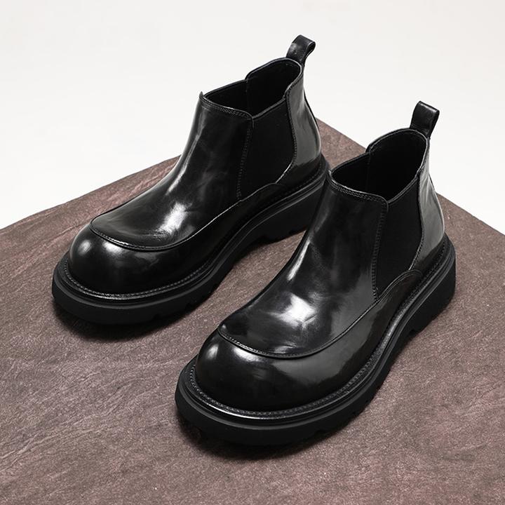 英伦复古手抓胎牛皮休闲厚底男鞋套筒短靴切尔西靴马丁靴真皮潮靴