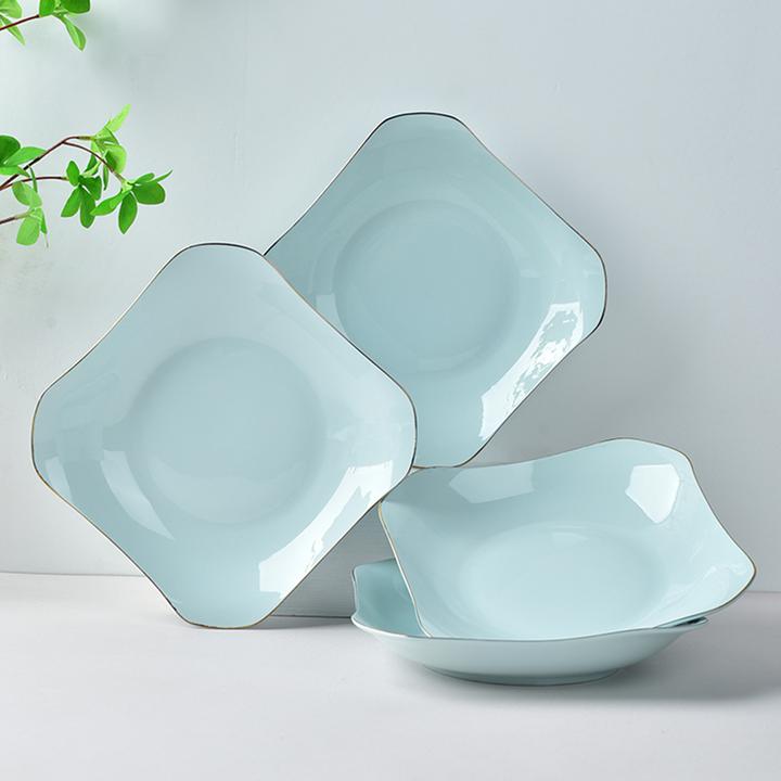 【青瓷8.5方盘4个】玉珑盘子方盘菜盘家用2024新款中式陶瓷碗轻奢盘