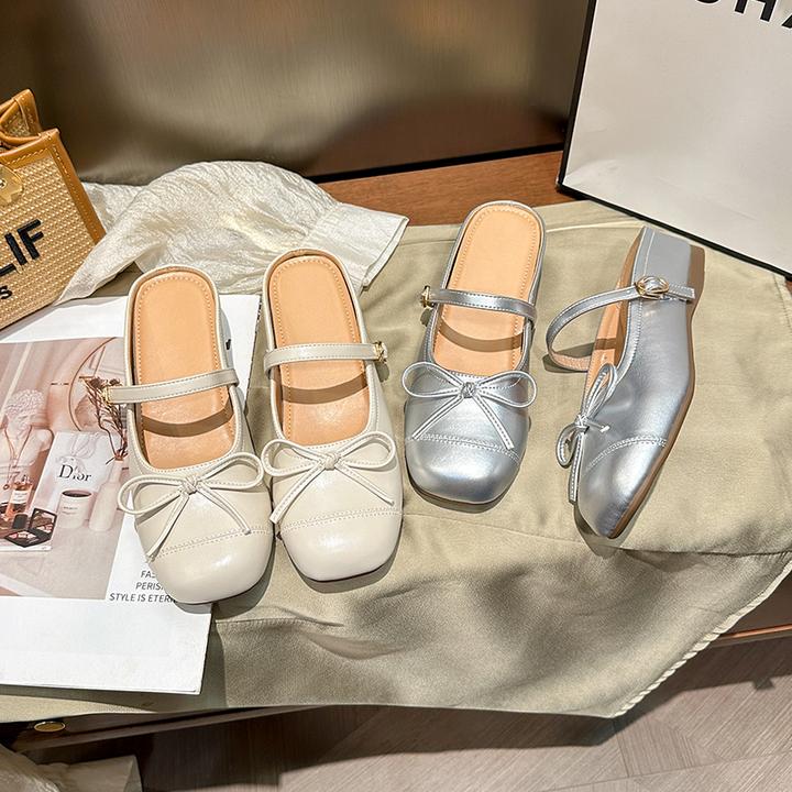 芸熙家内增高包头半拖鞋2024夏季新款韩版法式晚风气质银色单鞋女