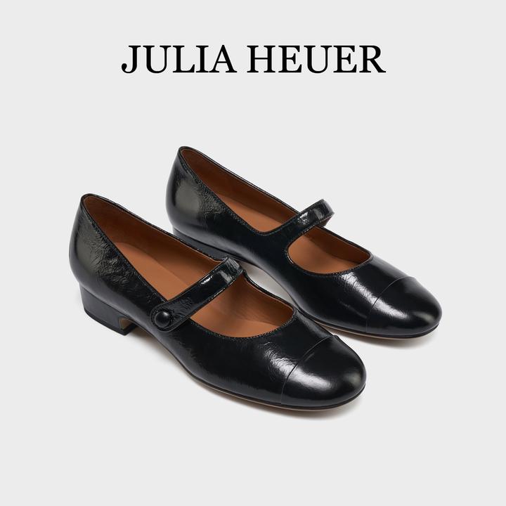 朱莉亚丨JULIA HEUER英伦风百搭手工低跟银色圆头玛丽珍单鞋1923