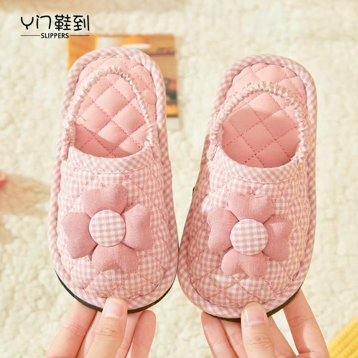 2023秋冬纯棉布艺可爱包头小孩棉拖鞋防滑静音软布布拖鞋家居拖鞋