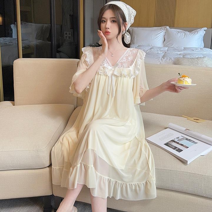 睡裙女夏季带胸垫蕾丝网纱甜美宫廷风仙女公主风夏天睡衣女家居服