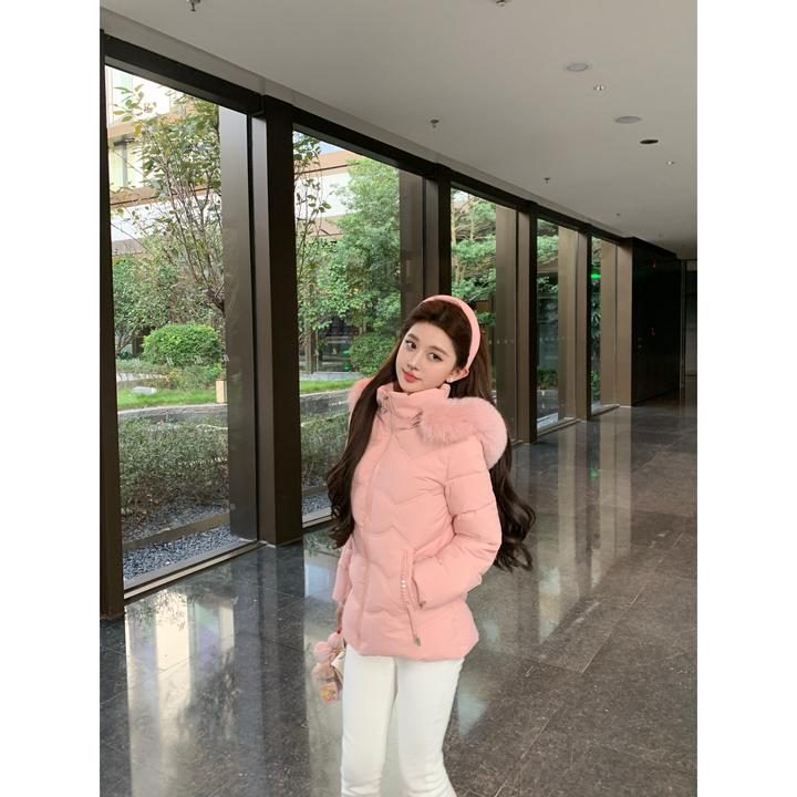 轻奢超火的棉衣韩版修身毛毛领性感气质棉袄外套拉链长袖上衣