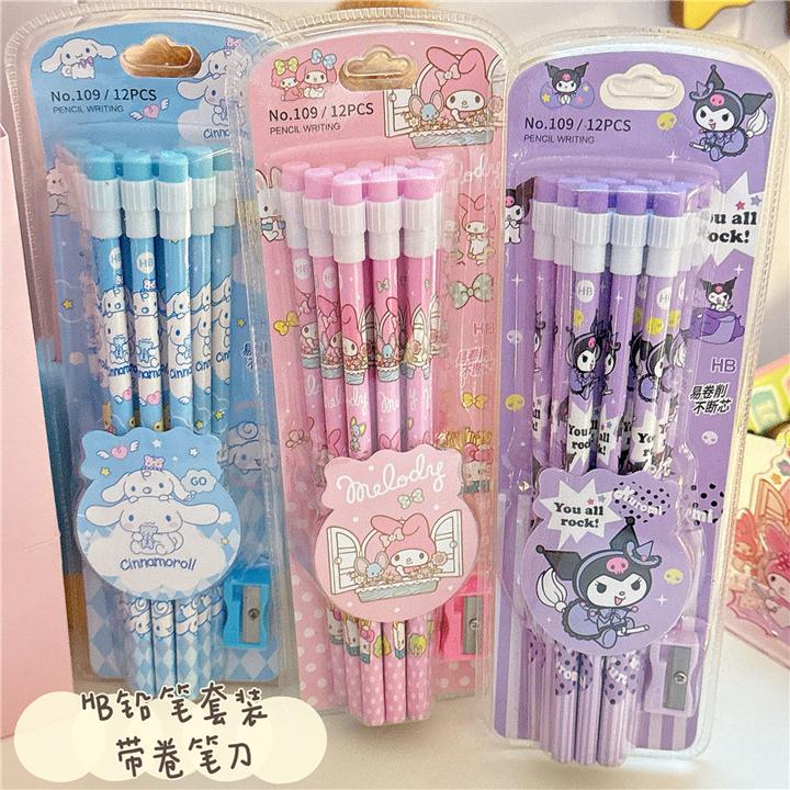 三丽鸥铅笔大头带橡皮12支铅笔盒装礼物学生书写绘画HB铅笔素描笔