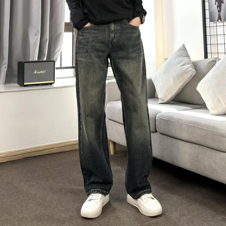 新款潮流男士牛仔裤直筒阔腿裤百搭宽松潮牌水洗美式高街长裤子男
