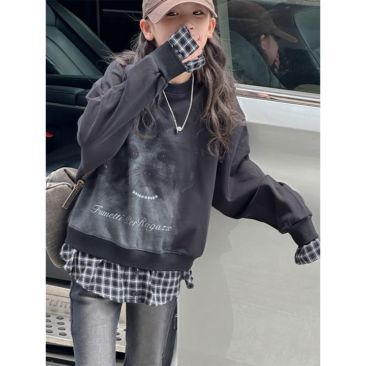 K27011孙小美假两件女童秋冬装加绒加厚卫衣儿童上衣2025长袖