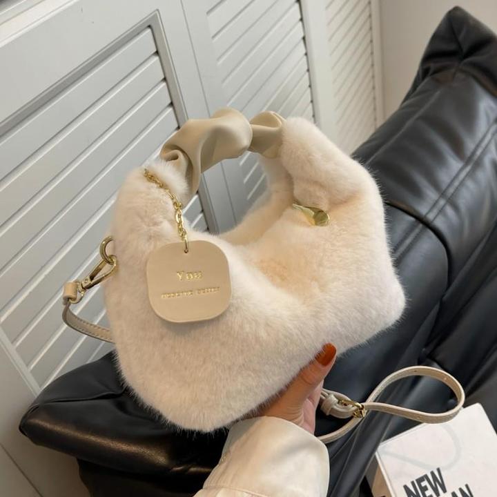 高级感毛绒手提包包女2024新款时尚春夏毛毛包百搭小众链条斜挎包