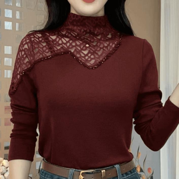 新款半高领纯色镂空串珠高定提花百搭气质洋气时尚显瘦长袖小衫