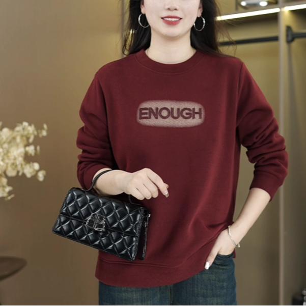 【简约字母】冬季加绒下摆开叉休闲显瘦遮肚子百搭圆领妈妈装卫衣