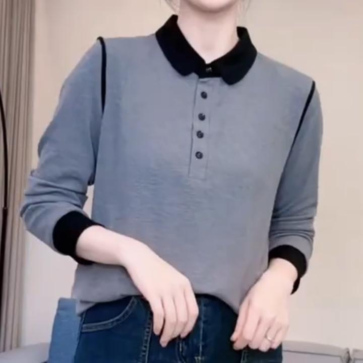 秋季新款拼色小领788款T恤