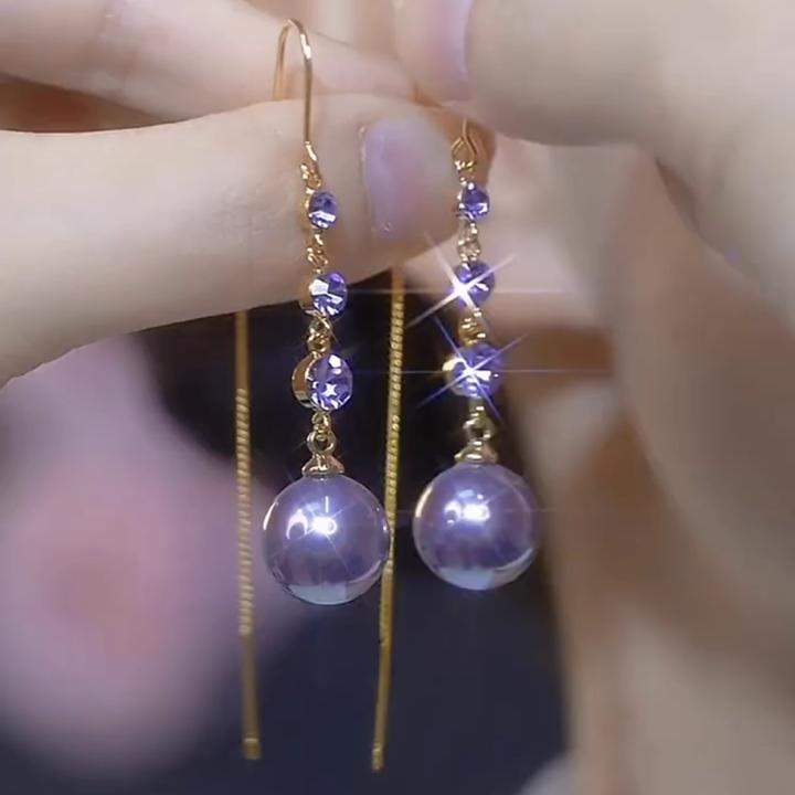 合金仿珍珠耳饰 长款气质显脸瘦珍珠耳线女轻奢时尚精致百搭耳环