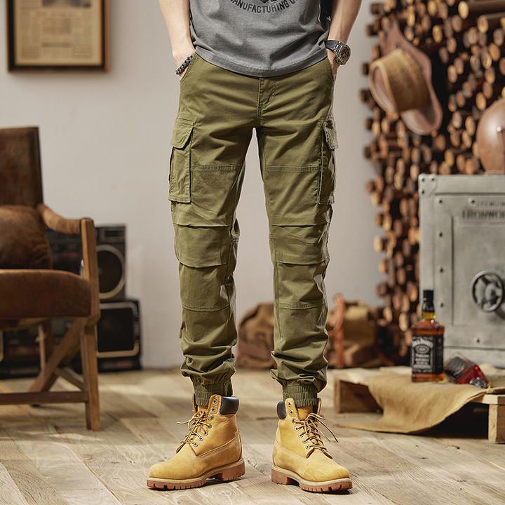 户外多口袋战术裤男士休闲长裤修身大码休闲裤时尚透气束脚裤微弹