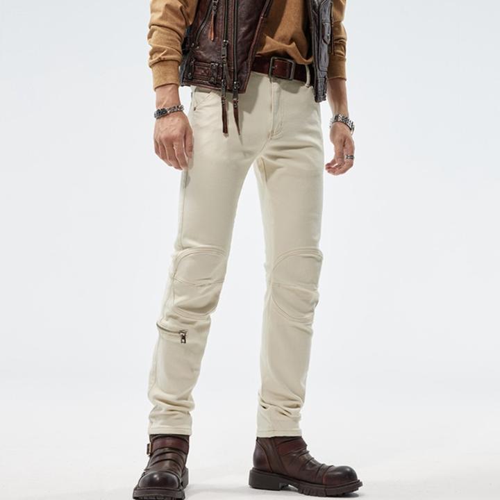 时尚机车风拼接牛仔裤男士百搭韩版修身小直筒潮流水洗休闲裤男