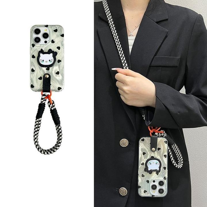 爱心指环kt猫支架斜挎绳苹果14/15手机壳女iPhone12/13promax套11