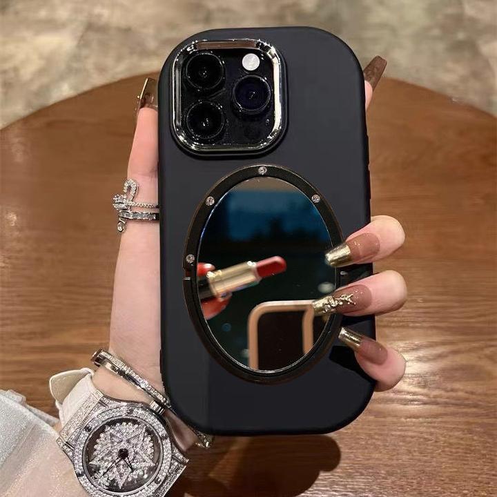 高级感电镀椭圆苹果15promax手机壳镜子iPhone14软13带支架12潮11