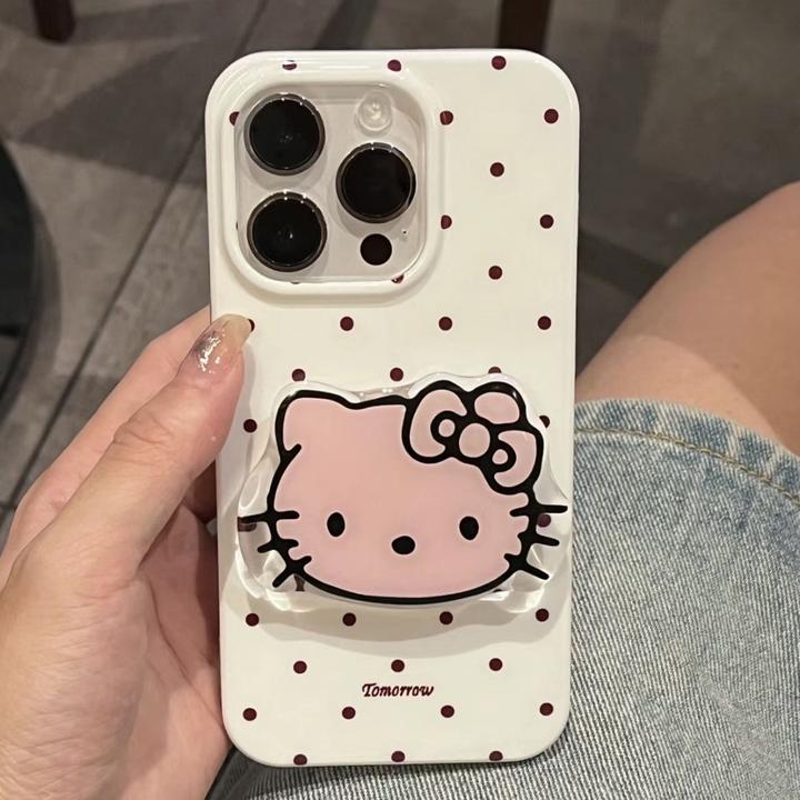 ins风奶白圆点KT支架适用苹果15/14pro手机壳iPhone13新款12/11女
