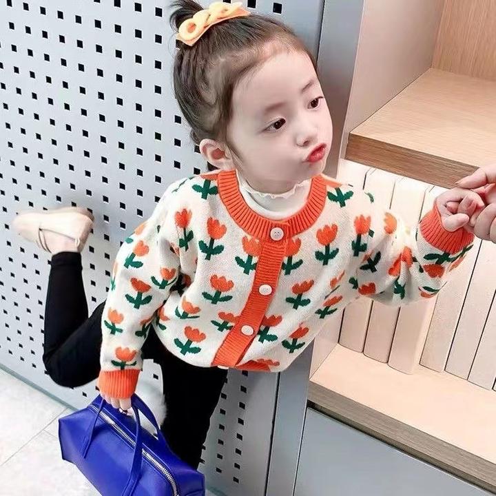 女童针织开衫毛衣宝宝春秋季洋气线衣2025新款儿童春装网红外套潮