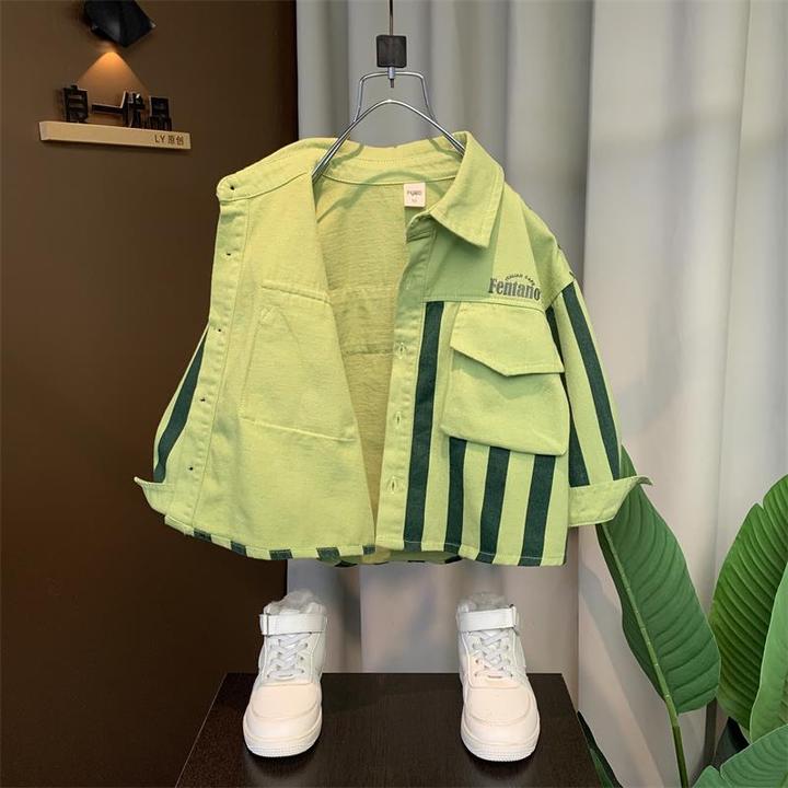 男童秋装棉布衬衫外套2024新款洋气儿童上衣男孩春秋季时髦开衫潮