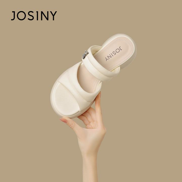 卓诗尼女鞋厚底粗跟凉拖鞋2025新款夏季法式外穿舒适一脚蹬沙滩鞋