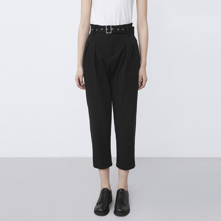 S·DEER圣迪奥女复古简约时尚腰带压褶插袋哈伦裤九分裤S21480840