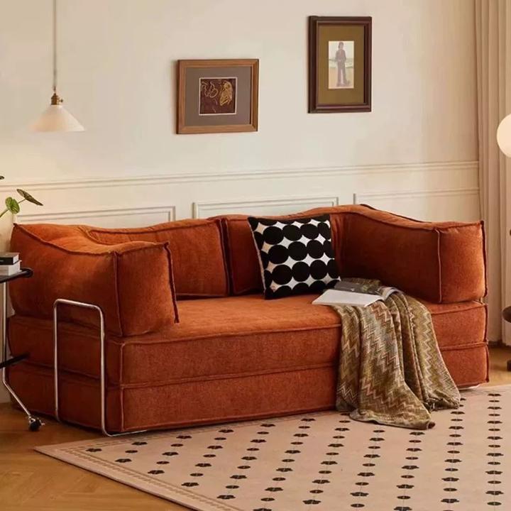 中古风布艺沙发小户型客厅家用模块丁直排折叠两用复古沙发床