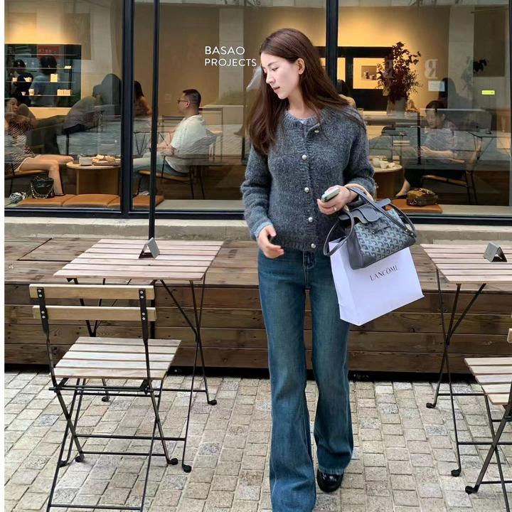 2024新款早秋冬季休闲简约开衫外套搭配牛仔裤裤子显瘦百搭洋气