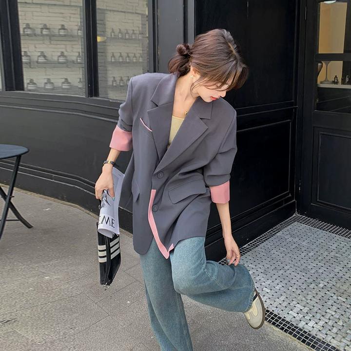 灰色设计感休闲西服外套女2024秋新款韩系超好看气质显瘦百搭西装