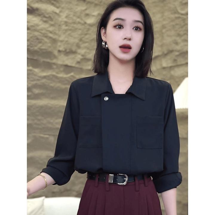 2024春秋季新款设计感领拉链衬衫女时尚百搭气质衬衣爆款上衣