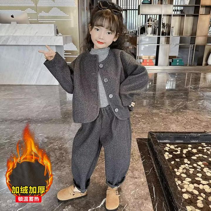 秋季新款呢子套装2024儿童毛呢秋装时髦两件套宝宝秋冬款衣服