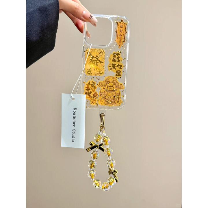 欧克里里金箔滴胶财神爷适用苹果16/15/14pro手机壳13潮17promax