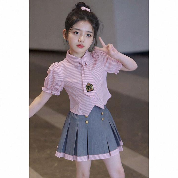 女童百褶裙子2025新款洋气时髦夏季儿童装连衣裙时尚学院风jk套装