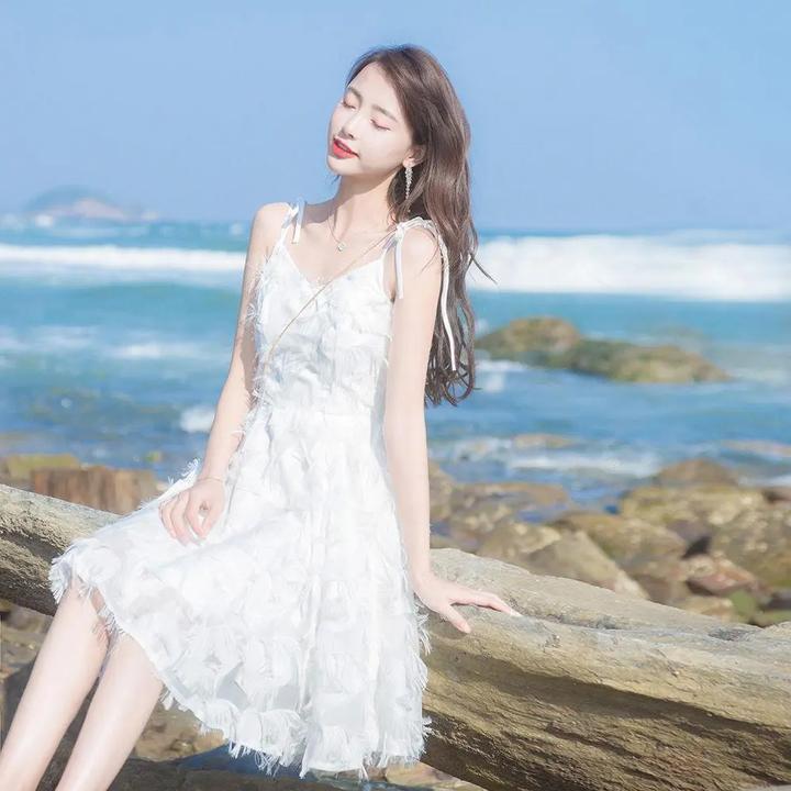 女裙吊带流苏女装2024小个子a裙子仙字裙新款夏季沙滩连衣裙台湾