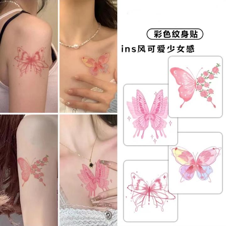 2024可爱少女心高颜值彩色蝴蝶纹身贴防水持久花臂蝴蝶结可洗学生