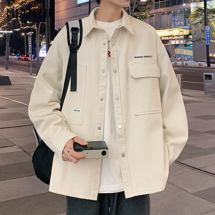 棉致加绒长袖衬衫男士春秋冬季休闲潮牌港风痞帅气工装衬衣服外套