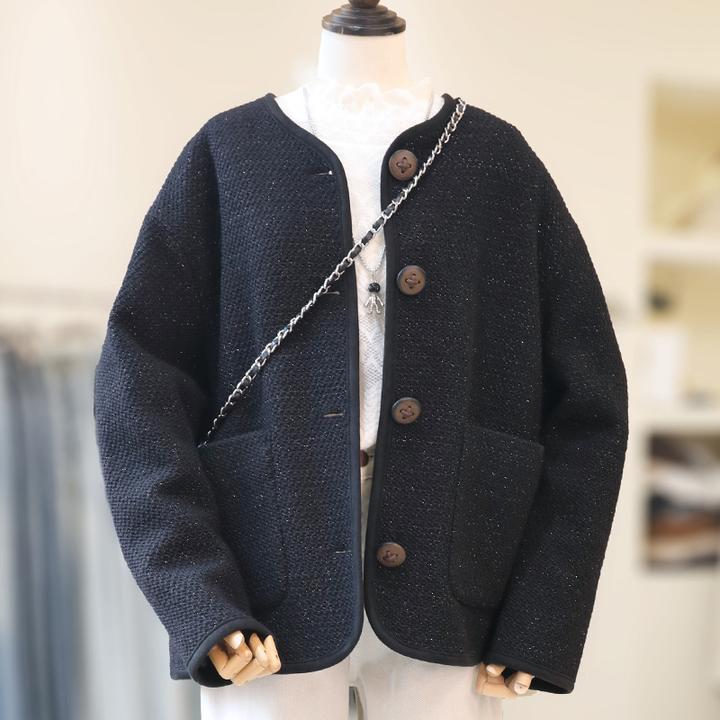 大码粗花呢外套女春秋高级感气质显瘦胖mm羊毛呢上衣/24586