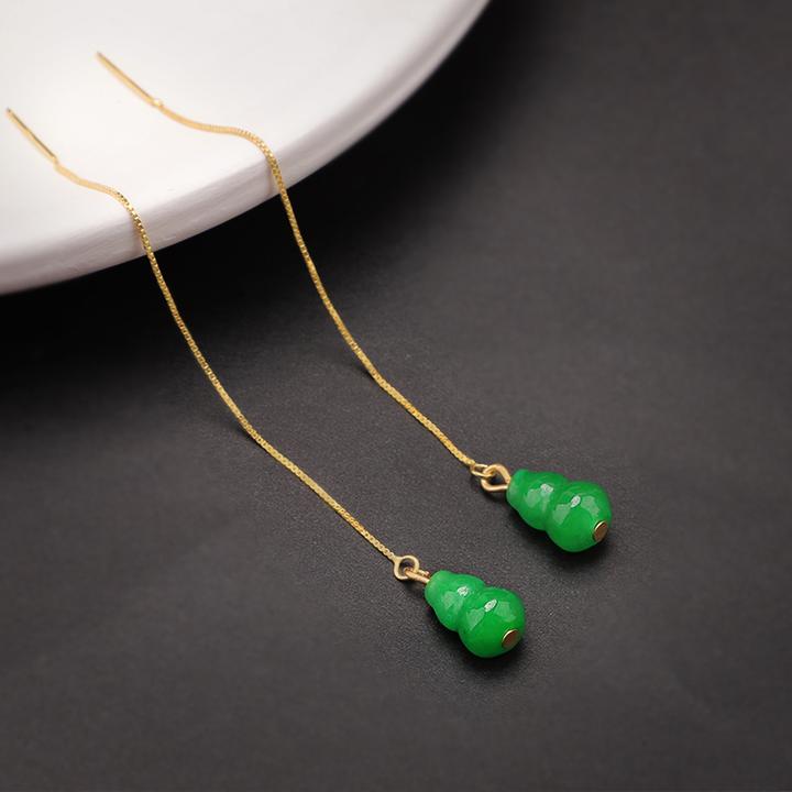 锌合金玻璃耳饰 雕刻葫芦耳环优雅复古风耳线百搭简约耳坠长款ins