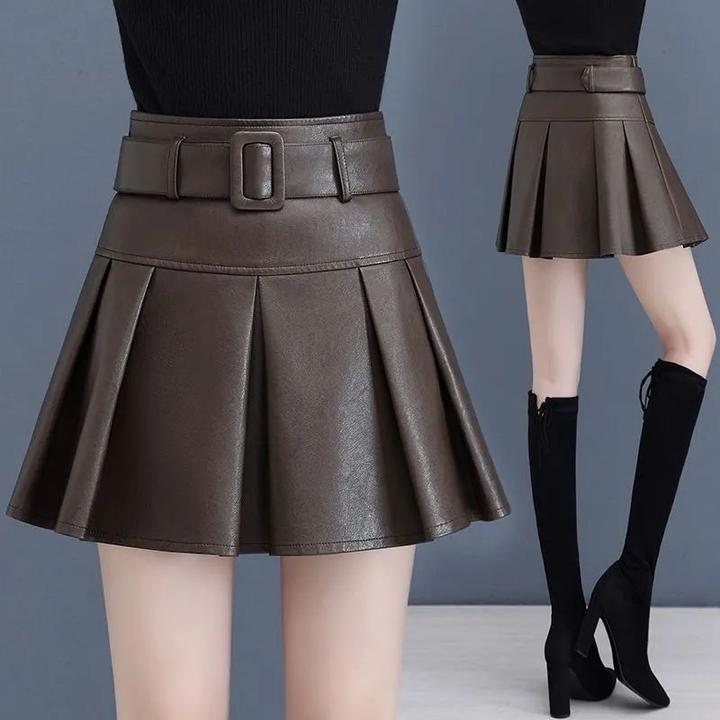 2025秋冬新款半身裙女高腰弹力pu皮短裙子时尚百搭显瘦百褶小皮裙