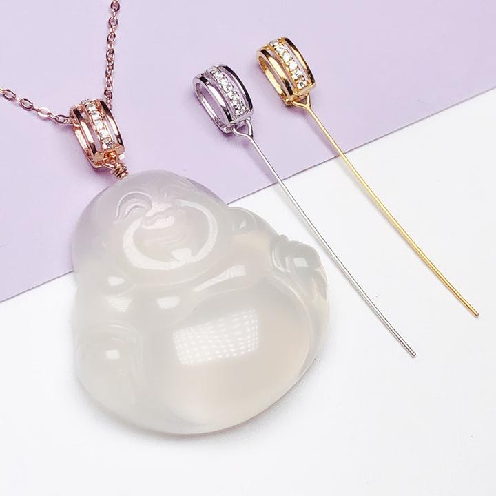 925银银制品 扣头diy通用款斜孔万能扣头玉挂饰百搭扣配件简约风