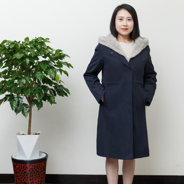 衣长95,女士加绒连帽冬季加厚保暖貂绒蓝色中长款时尚休闲女款！