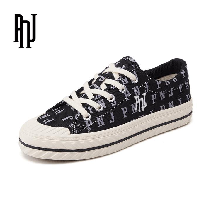 PNJ满印时尚复古厚底轻便帆布鞋休闲百搭低帮舒适运动透气女鞋