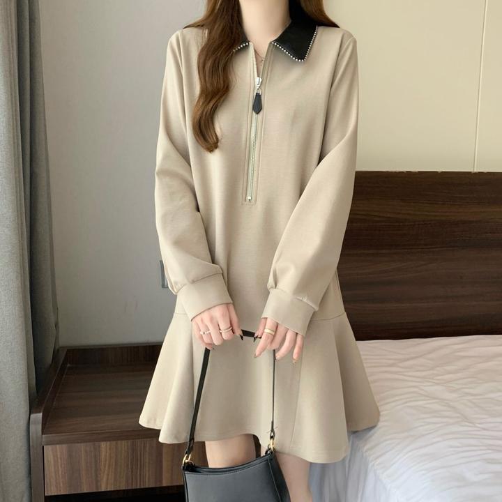 大码女装显瘦中长款气质荷叶裙子2024秋冬新款胖MM时尚长袖连衣裙