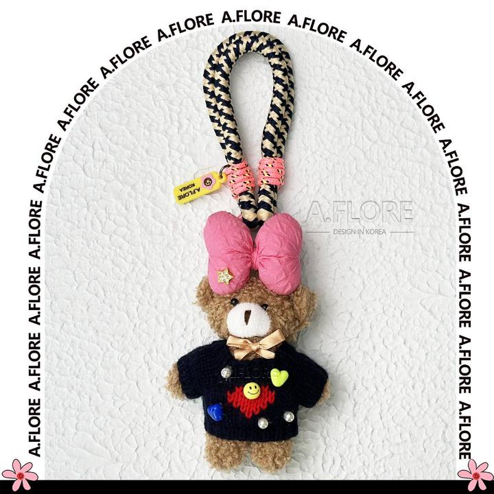 A.FLORE韩国原创手工粉蝴蝶结藏蓝毛衣雪莉玫奢侈品包包韩国挂件