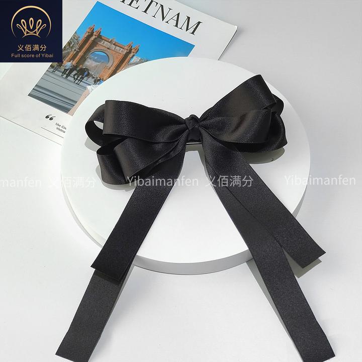 义佰满分气质黑色织带蝴蝶结缎面发夹弹簧夹网红后脑勺发卡头饰