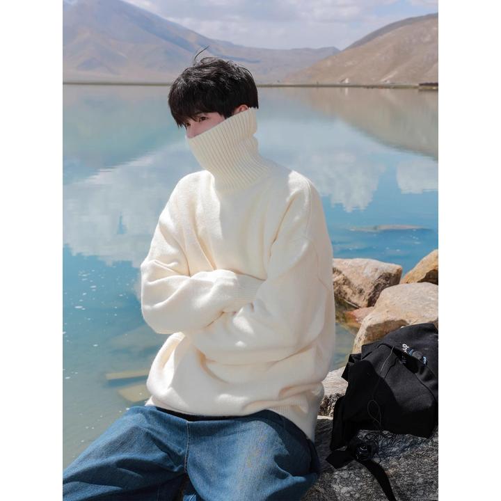 日系高领毛衣男冬季保暖打底线衣宽松休闲套头针织衫2024年chic潮