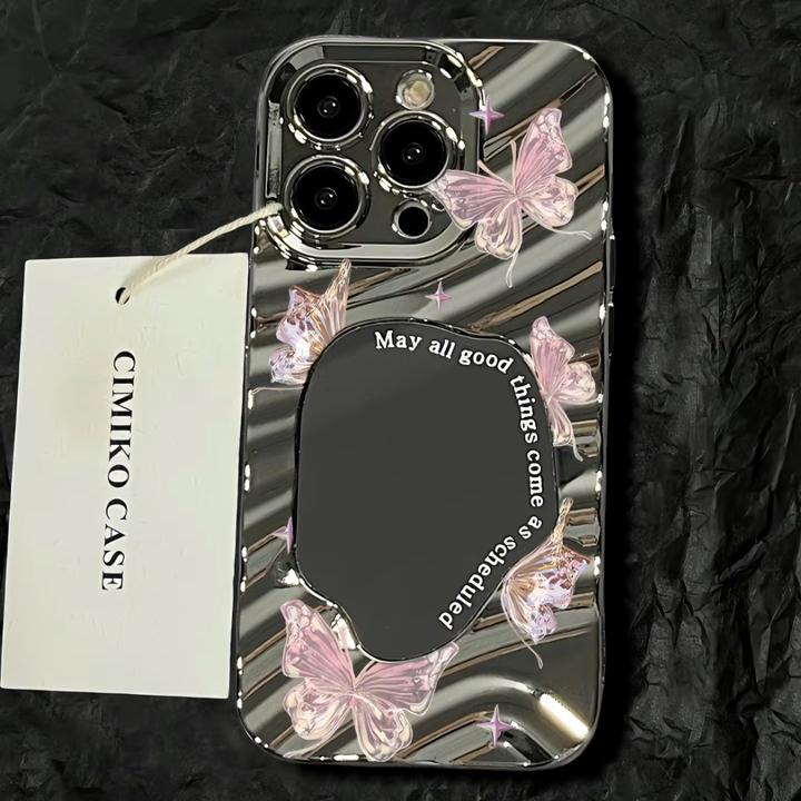 ins高级镜面蝴蝶苹果14promax手机壳iPhone15电镀13/11小众12/XS
