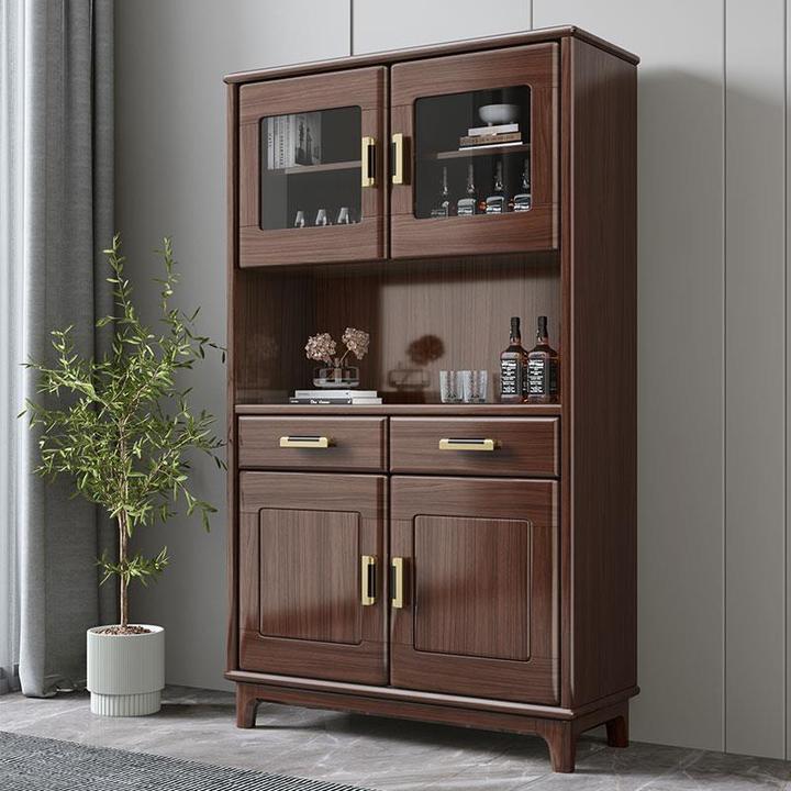 新中式胡桃木家用储物实木餐边柜现代简约酒柜靠墙置物架厨房餐柜