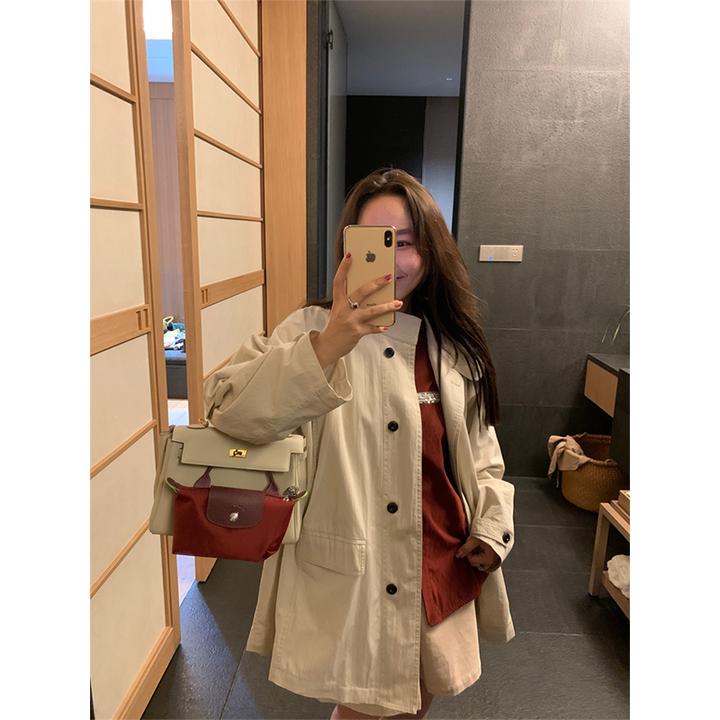 韩版气质女士春排扣长袖时尚休闲中长款风衣百搭设计感显瘦上衣