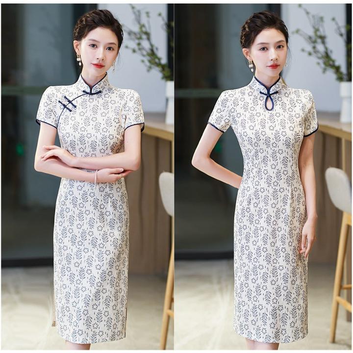 中长款水滴领改良旗袍连衣裙 珠光棉日常款 显年轻显气质显身材