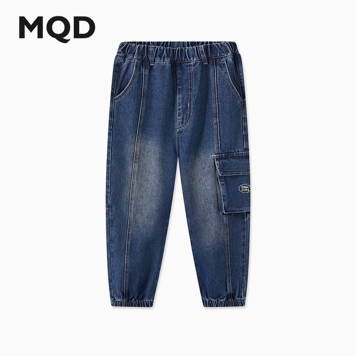 MQD童装儿童25春季新品潮酷休闲剪裁宽松束脚牛仔裤9643W1427